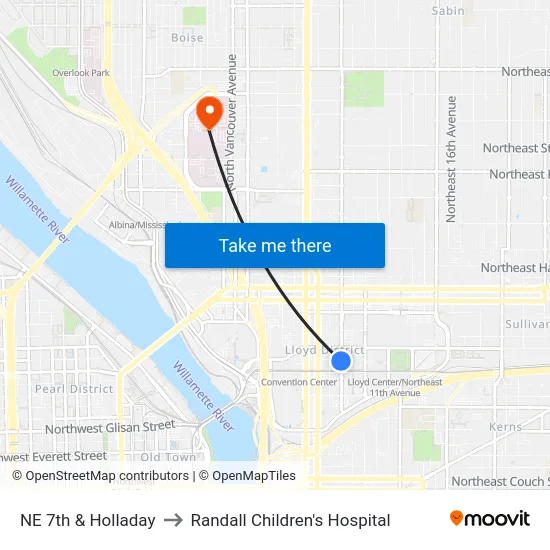 NE 7th & Holladay to Randall Children's Hospital map