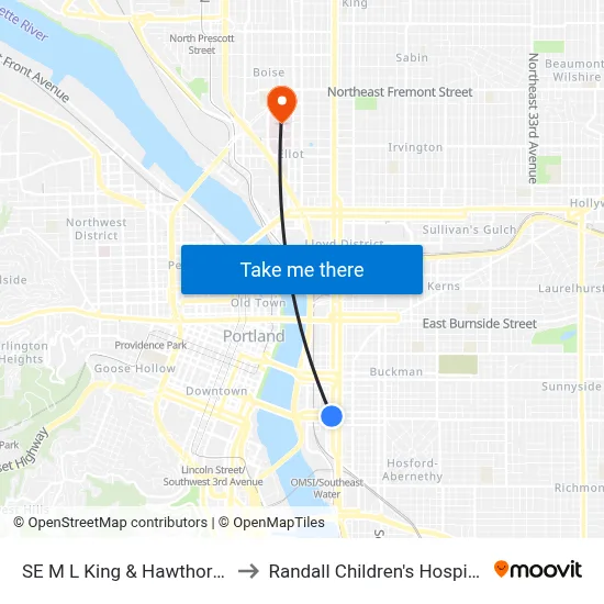 SE M L King & Hawthorne to Randall Children's Hospital map