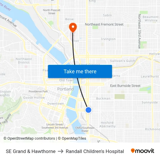 SE Grand & Hawthorne to Randall Children's Hospital map