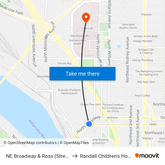NE Broadway & Ross (Streetcar) to Randall Children's Hospital map