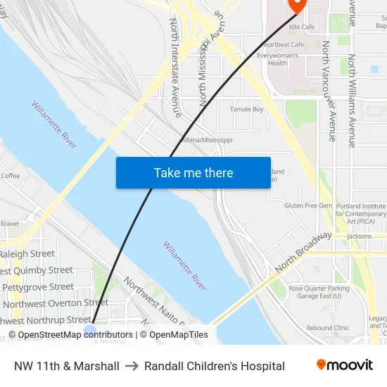 NW 11th & Marshall to Randall Children's Hospital map