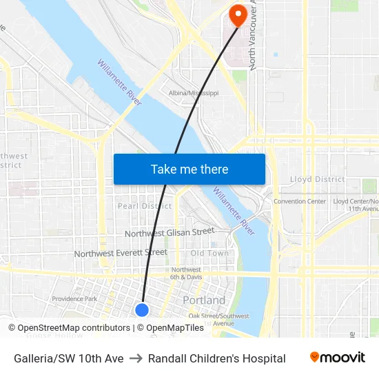Galleria/SW 10th Ave to Randall Children's Hospital map