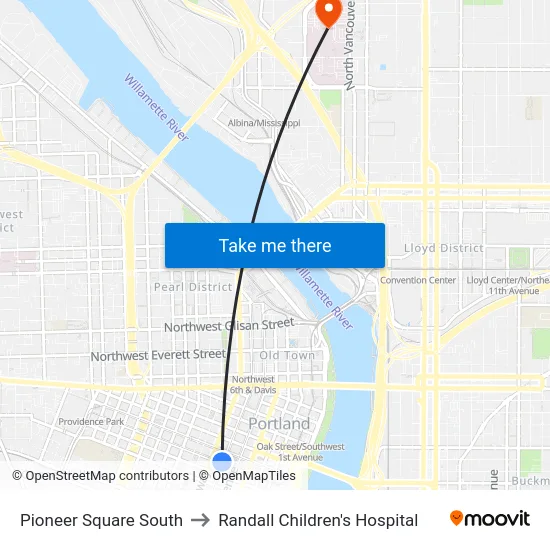 Pioneer Square South to Randall Children's Hospital map