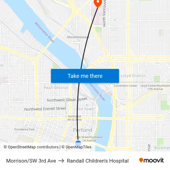 Morrison/SW 3rd Ave to Randall Children's Hospital map