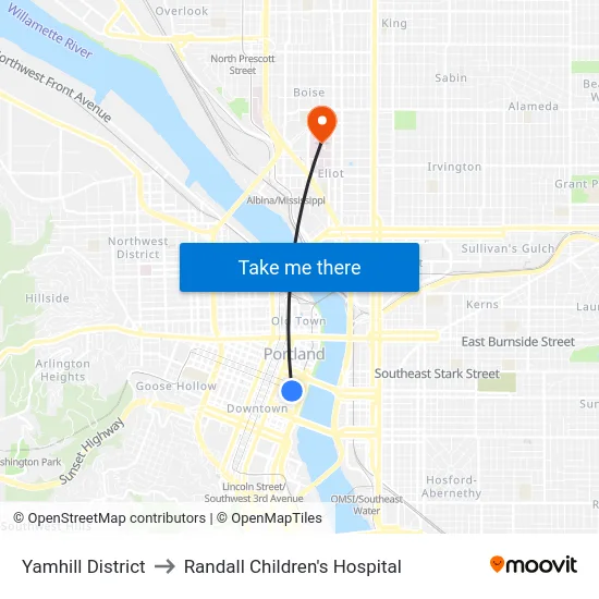 Yamhill District to Randall Children's Hospital map