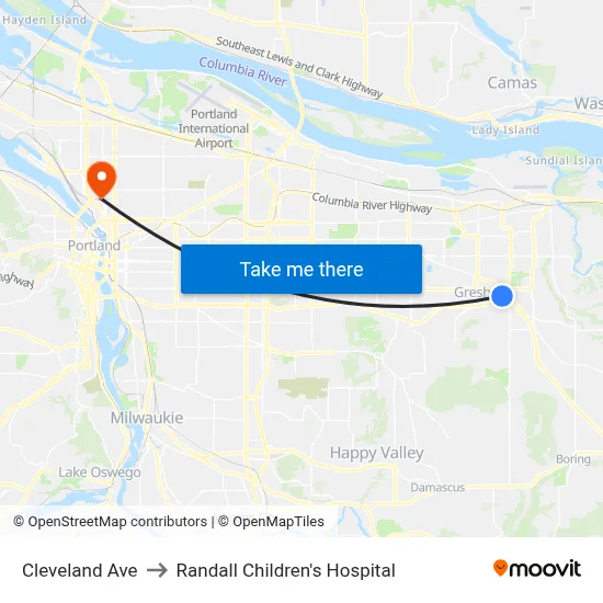 Cleveland Ave to Randall Children's Hospital map