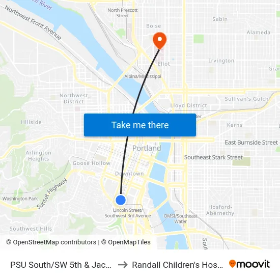 PSU South/SW 5th & Jackson to Randall Children's Hospital map