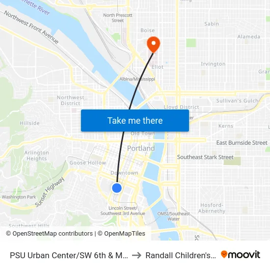 PSU Urban Center/SW 6th & Montgomery St to Randall Children's Hospital map