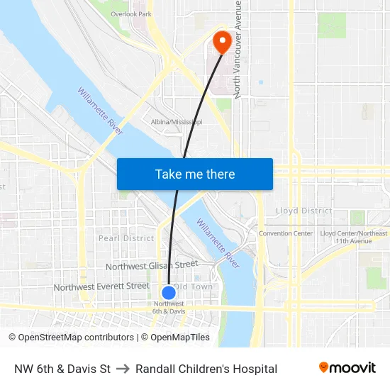 NW 6th & Davis St to Randall Children's Hospital map