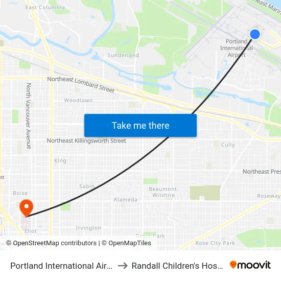 Portland International Airport to Randall Children's Hospital map