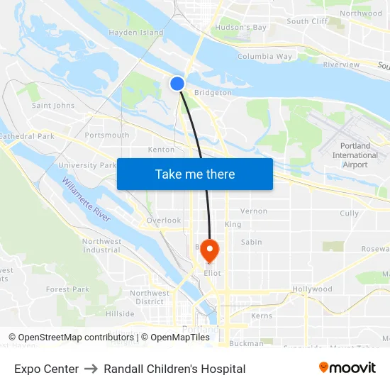 Expo Center to Randall Children's Hospital map