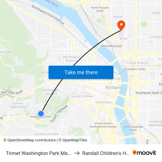 Trimet Washington Park Max Station to Randall Children's Hospital map