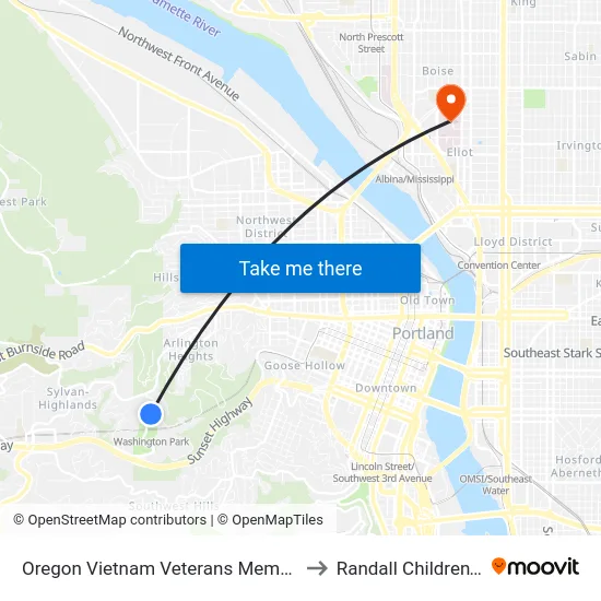 Oregon Vietnam Veterans Memorial (Southbound) to Randall Children's Hospital map
