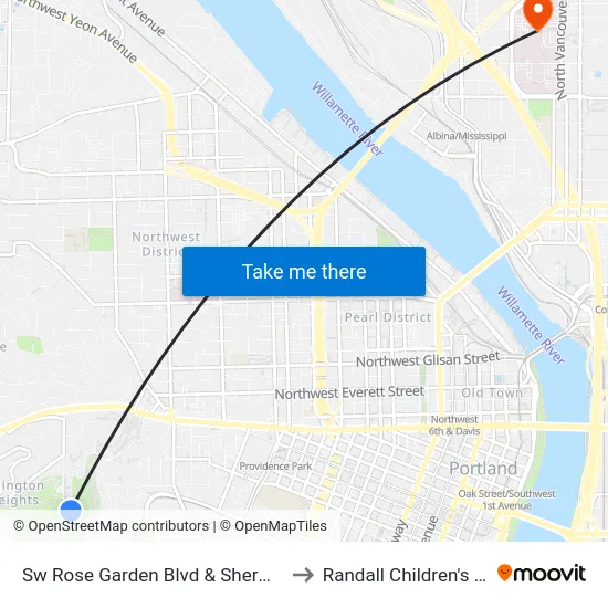 Sw Rose Garden Blvd & Sherwood (South) to Randall Children's Hospital map