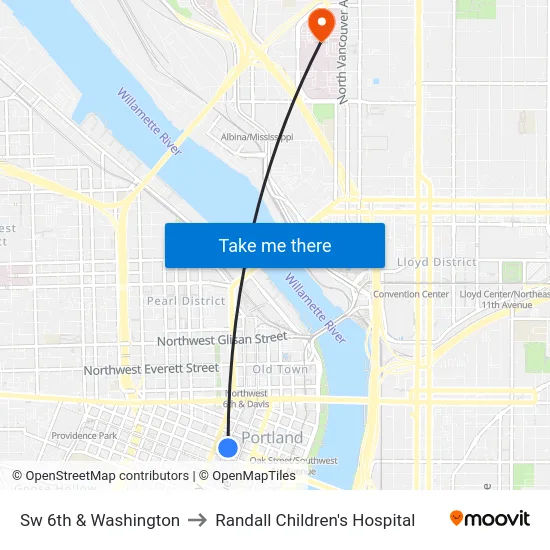 Sw 6th & Washington to Randall Children's Hospital map