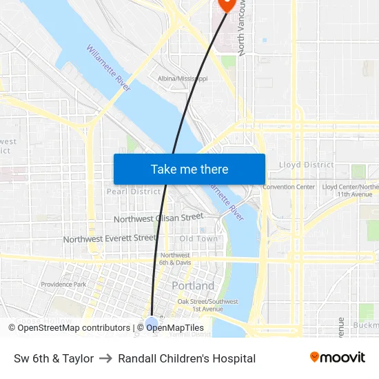 Sw 6th & Taylor to Randall Children's Hospital map