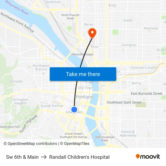 Sw 6th & Main to Randall Children's Hospital map