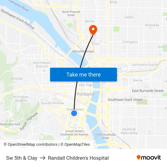 Sw 5th & Clay to Randall Children's Hospital map
