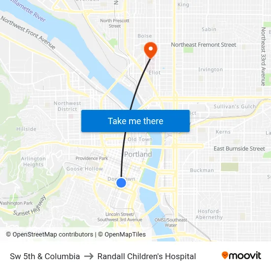 Sw 5th & Columbia to Randall Children's Hospital map