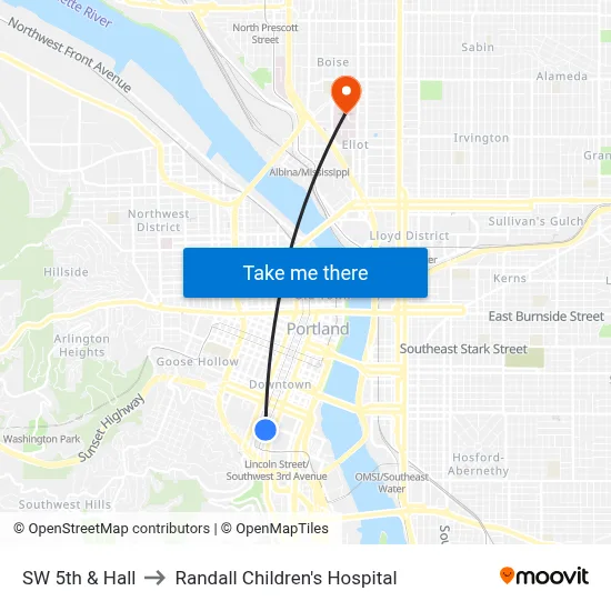 SW 5th & Hall to Randall Children's Hospital map