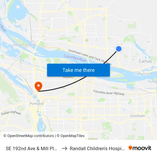 SE 192nd Ave & Mill Plain to Randall Children's Hospital map