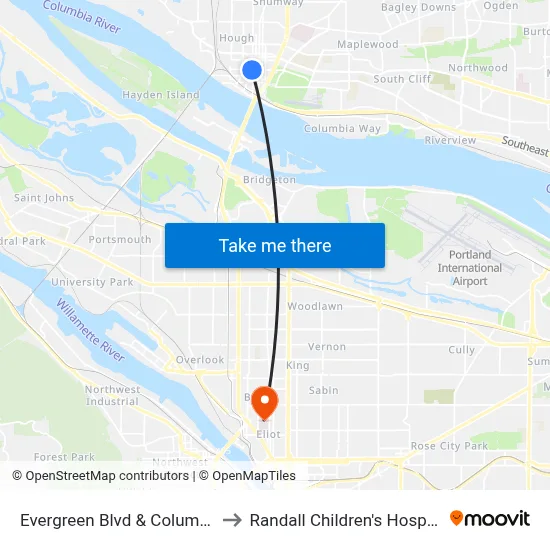 Evergreen Blvd & Columbia to Randall Children's Hospital map