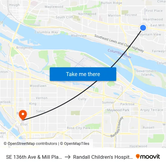 SE 136th Ave & Mill Plain to Randall Children's Hospital map
