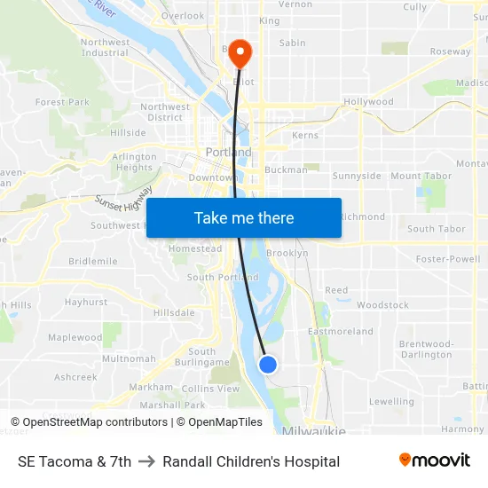 SE Tacoma & 7th to Randall Children's Hospital map