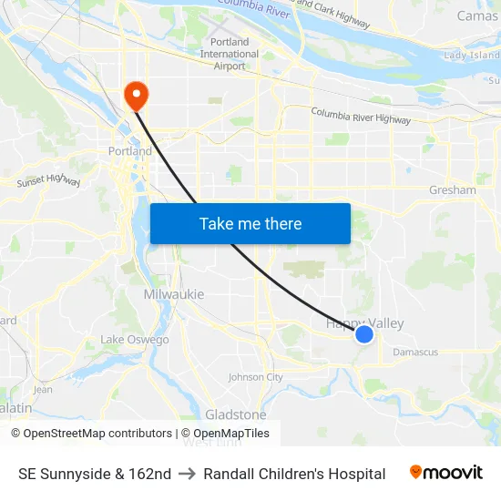 SE Sunnyside & 162nd to Randall Children's Hospital map