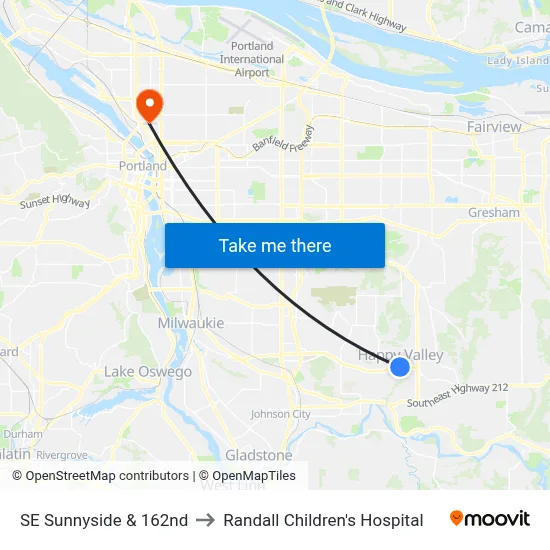 SE Sunnyside & 162nd to Randall Children's Hospital map