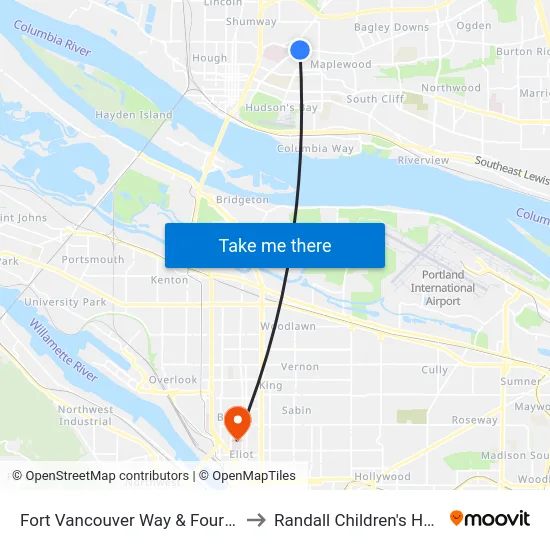 Fort Vancouver Way & Fourth Plain to Randall Children's Hospital map