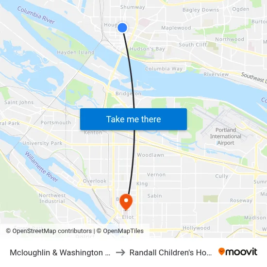 Mcloughlin & Washington Street to Randall Children's Hospital map