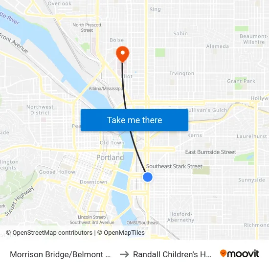 Morrison Bridge/Belmont & Grand to Randall Children's Hospital map