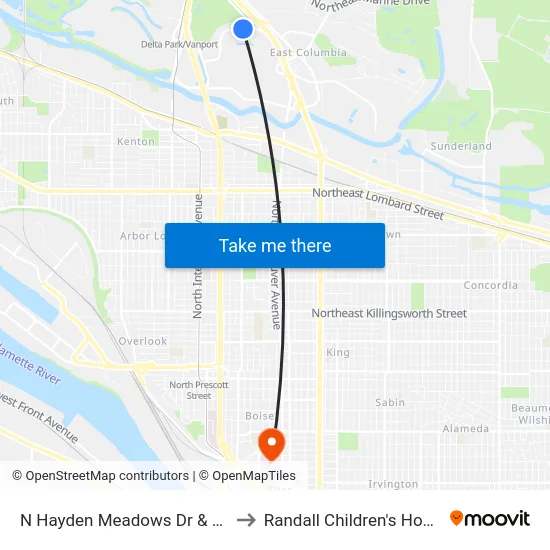 N Hayden Meadows Dr & Kerby to Randall Children's Hospital map