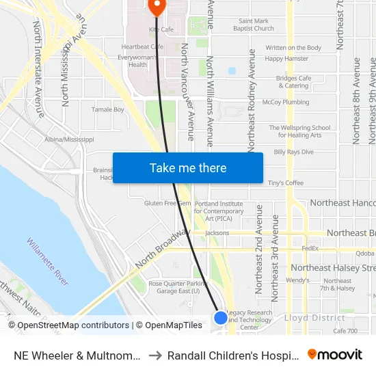 NE Wheeler & Multnomah to Randall Children's Hospital map