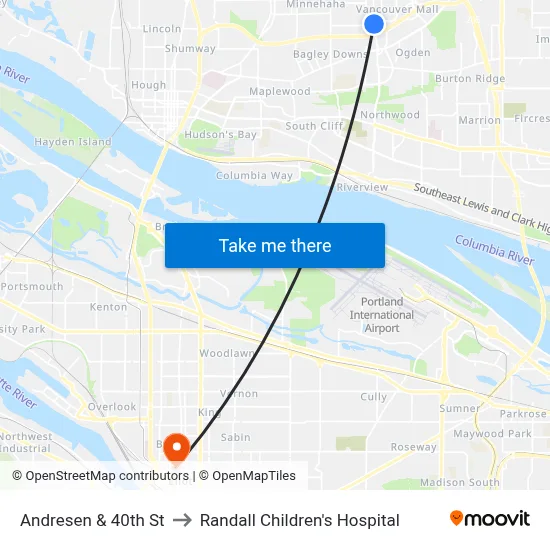Andresen & 40th St to Randall Children's Hospital map