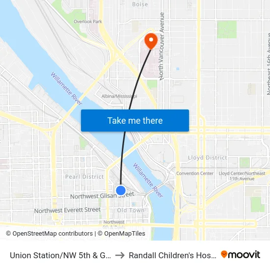 Union Station/NW 5th & Glisan to Randall Children's Hospital map