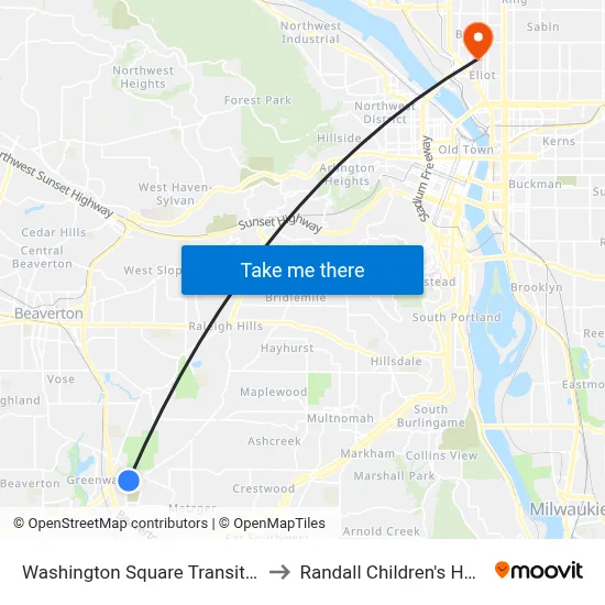 Washington Square Transit Center to Randall Children's Hospital map