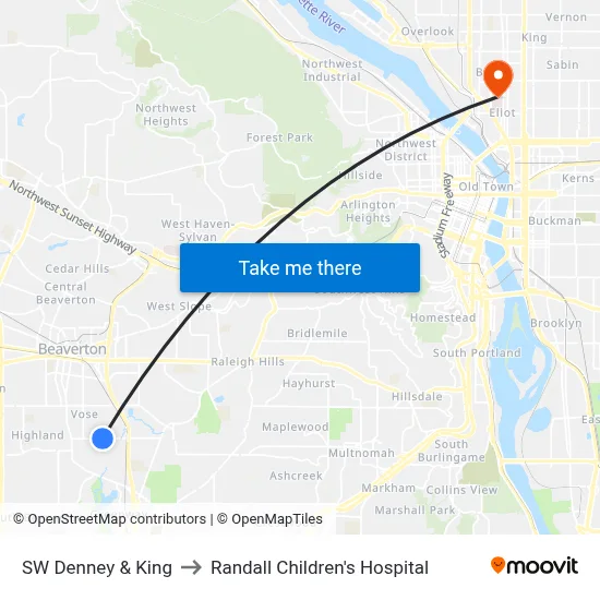 SW Denney & King to Randall Children's Hospital map