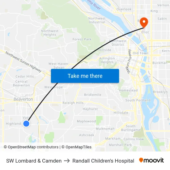 SW Lombard & Camden to Randall Children's Hospital map