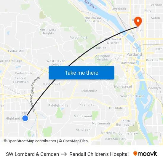 SW Lombard & Camden to Randall Children's Hospital map