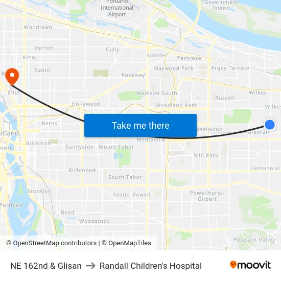NE 162nd & Glisan to Randall Children's Hospital map
