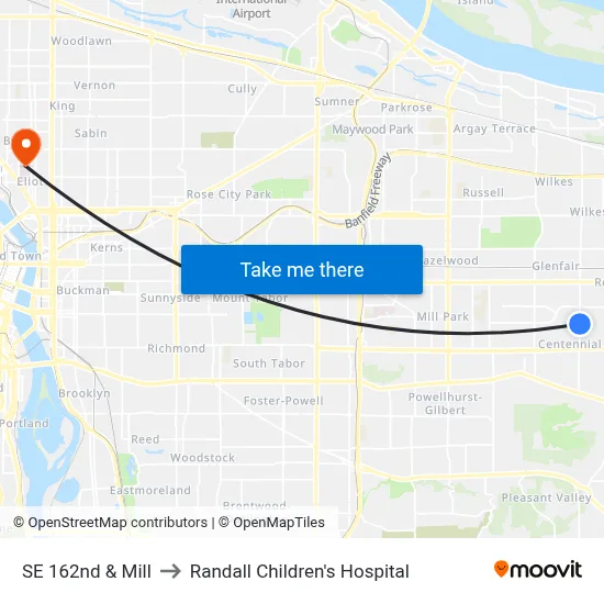 SE 162nd & Mill to Randall Children's Hospital map
