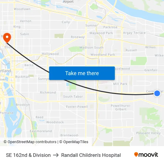 SE 162nd & Division to Randall Children's Hospital map