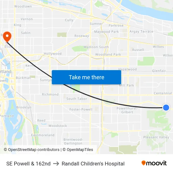 SE Powell & 162nd to Randall Children's Hospital map