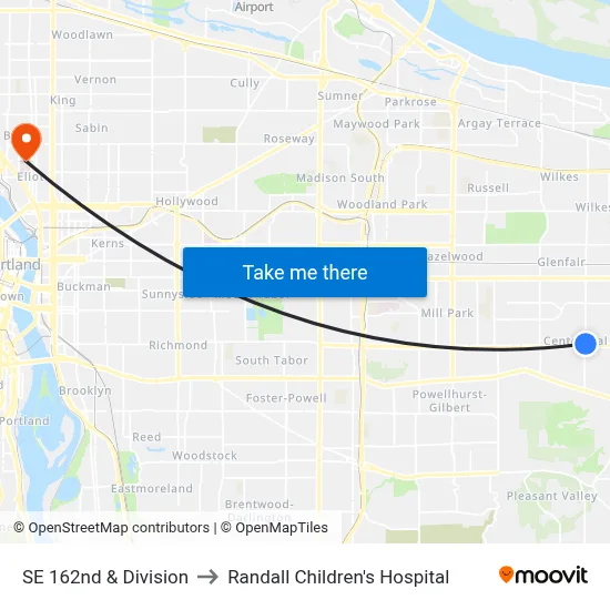 SE 162nd & Division to Randall Children's Hospital map