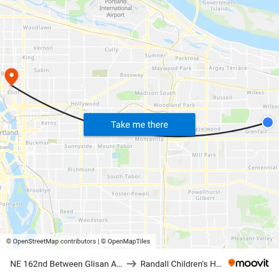 NE 162nd Between Glisan And Hoyt to Randall Children's Hospital map