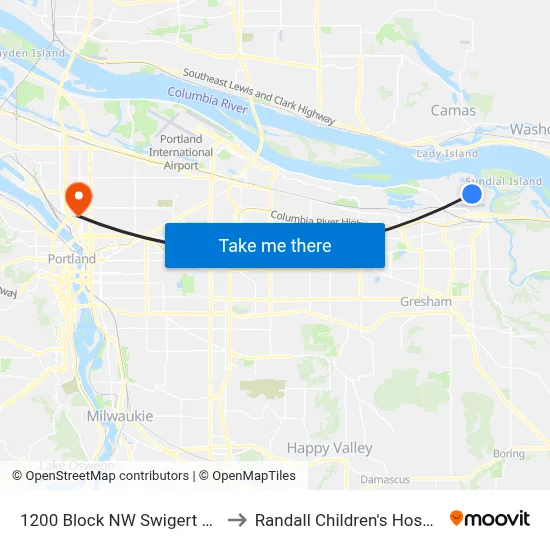 1200 Block NW Swigert Way to Randall Children's Hospital map
