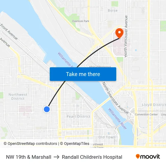 NW 19th & Marshall to Randall Children's Hospital map