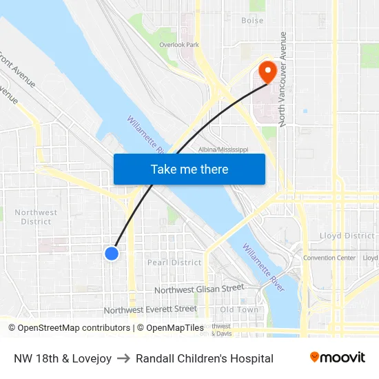 NW 18th & Lovejoy to Randall Children's Hospital map